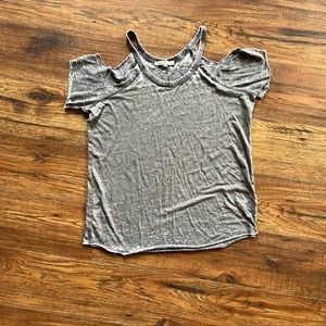Gray Acid Wash Cold Shoulder Top